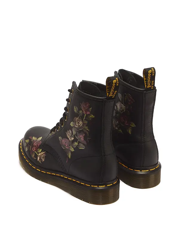 Dr. Martens Women's 1460 Decayed Roses Classic Tumbled Nappa 8 Eye Boots - Black Image 5