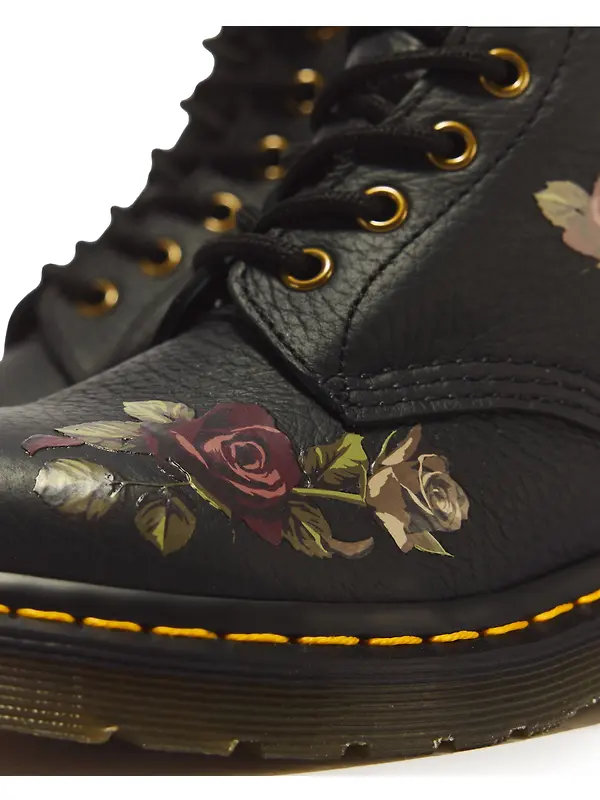 Dr. Martens Women's 1460 Decayed Roses Classic Tumbled Nappa 8 Eye Boots - Black Image 7