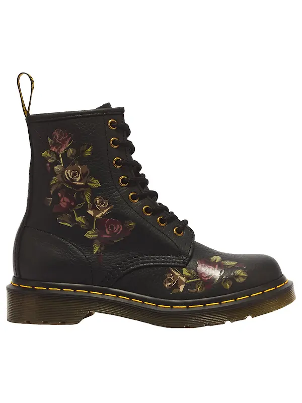 Dr. Martens Women's 1460 Decayed Roses Classic Tumbled Nappa 8 Eye Boots - Black Image 1
