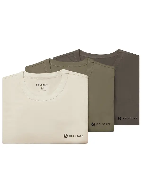 Belstaff Men's 3 Pack Cotton Jersey T-Shirt - Olive / Khaki Green / Pale Stone Image 1