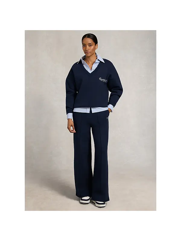 Holland Cooper Women's Relaxed Fit V-Neck Sweat - Ink Navy Ecru Image 6