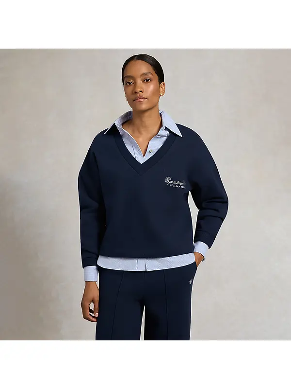 Holland Cooper Women's Relaxed Fit V-Neck Sweat - Ink Navy Ecru Image 2