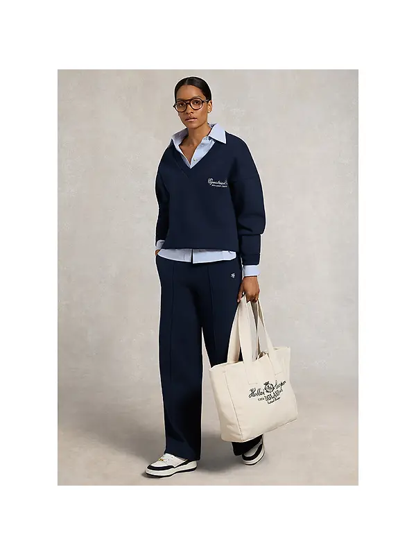 Holland Cooper Women's Relaxed Fit V-Neck Sweat - Ink Navy Ecru Image 4