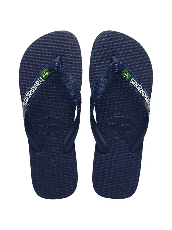 Havaianas Unisex Brasil Logo Flip Flops - Navy Blue Image 1