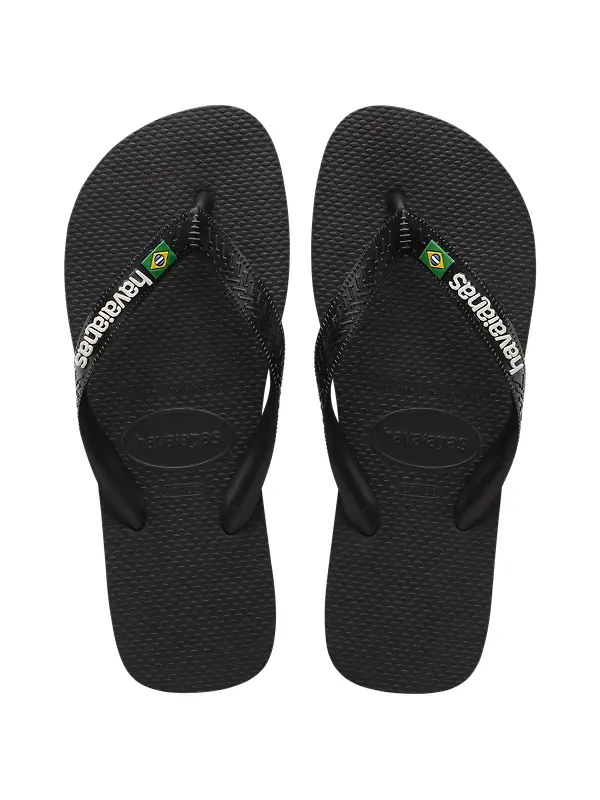 Havaianas Unisex Brasil Logo Flip Flops - Black/Black Image 1