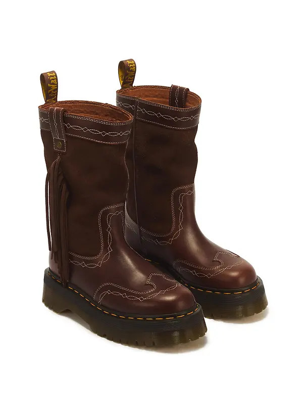 Dr. Martens Unisex Quad Rodeo Bronx Suede Fringe Mid Pull On Boots - Dark Brown Image 3