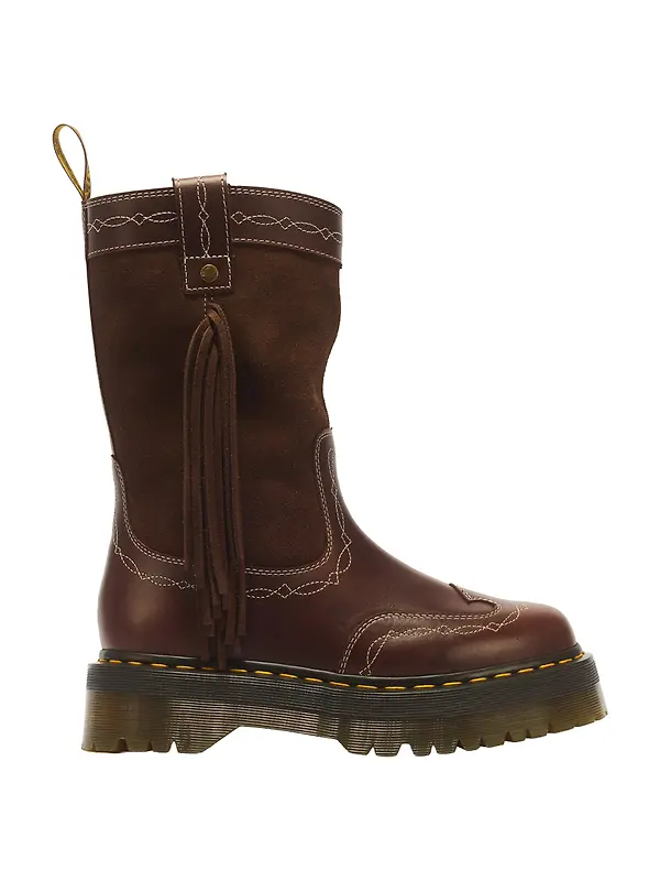 Dr. Martens Unisex Quad Rodeo Bronx Suede Fringe Mid Pull On Boots - Dark Brown Image 1