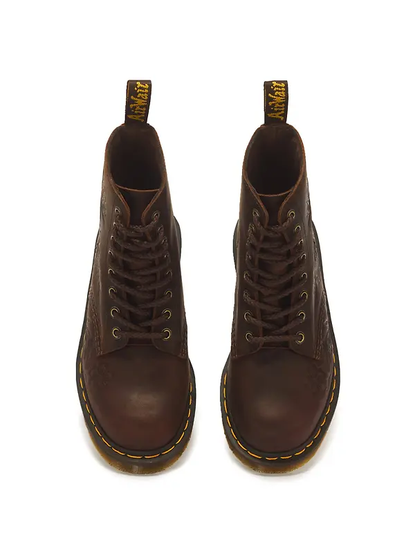 Dr Martens Women's 1460 Pascal Deboss Floral 8 Eye Crazy Horse Leather Boots - Dark Brown Image 4