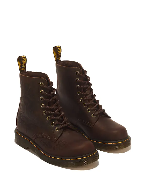 Dr Martens Women's 1460 Pascal Deboss Floral 8 Eye Crazy Horse Leather Boots - Dark Brown Image 5
