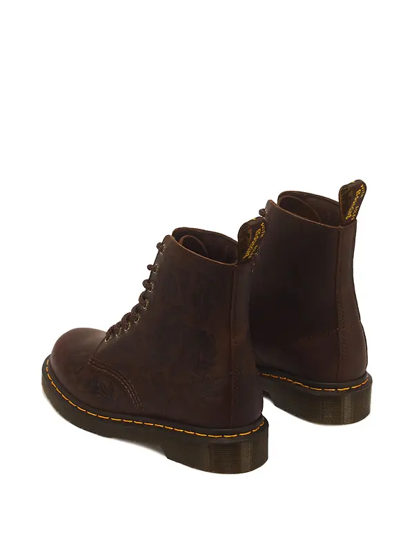 Dr Martens Women's 1460 Pascal Deboss Floral 8 Eye Crazy Horse Leather Boots - Dark Brown Image 6