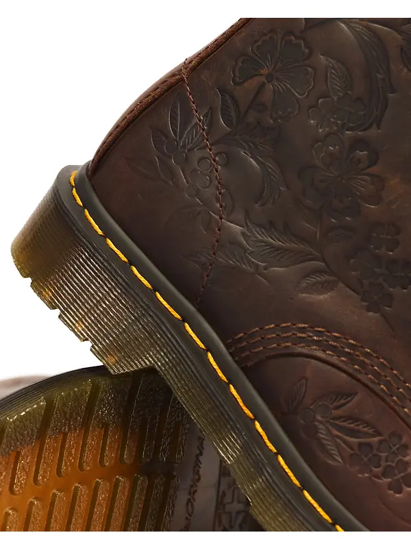 Dr Martens Women's 1460 Pascal Deboss Floral 8 Eye Crazy Horse Leather Boots - Dark Brown Image 8