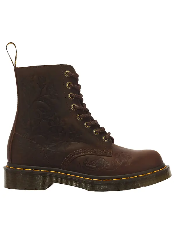 Dr Martens Women's 1460 Pascal Deboss Floral 8 Eye Crazy Horse Leather Boots - Dark Brown Image 1