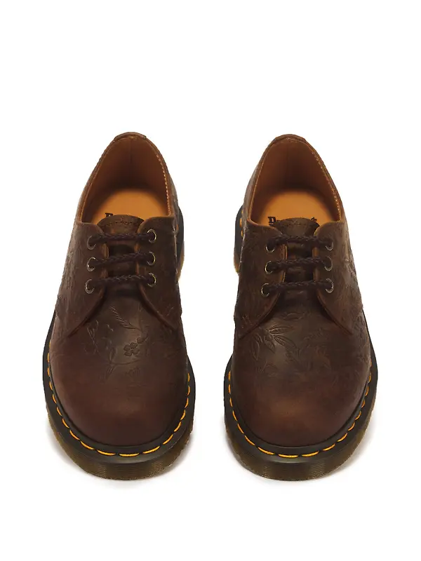 Dr Martens Women's 1461 Floral Emboss 3 Eye Crazy Horse Leather Shoes - Dark Brown Image 4