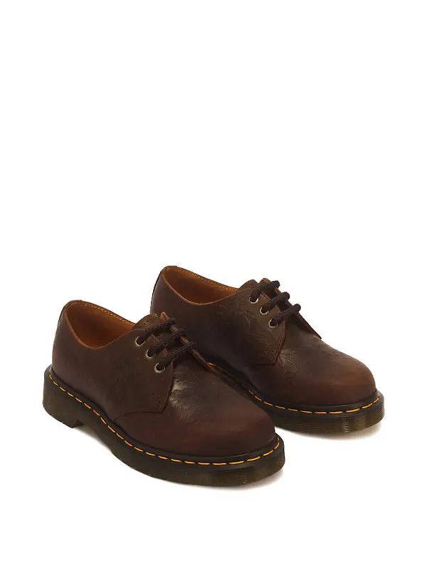 Dr Martens Women's 1461 Floral Emboss 3 Eye Crazy Horse Leather Shoes - Dark Brown Image 5