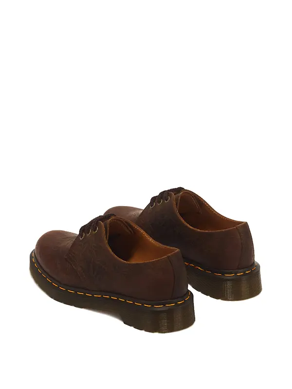 Dr Martens Women's 1461 Floral Emboss 3 Eye Crazy Horse Leather Shoes - Dark Brown Image 6