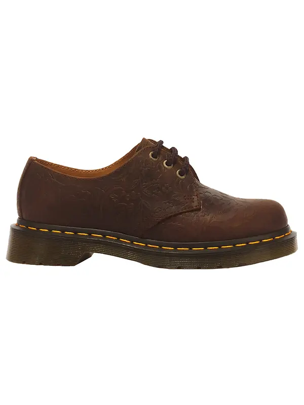 Dr Martens Women's 1461 Floral Emboss 3 Eye Crazy Horse Leather Shoes - Dark Brown Image 1