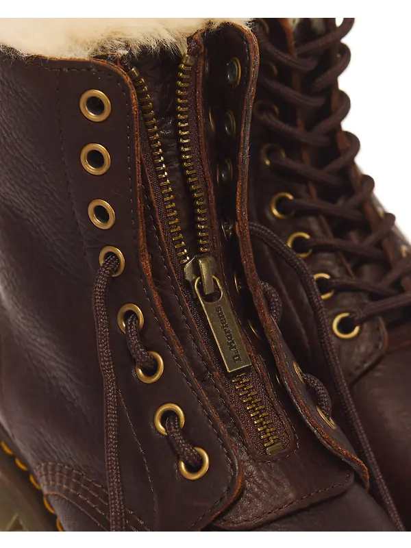 Dr. Martens Women's 1460 Serena Zip 8 Eye Grizzly Leather Boots - Dark Brown Image 3