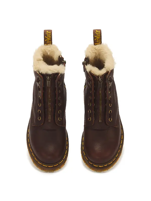 Dr. Martens Women's 1460 Serena Zip 8 Eye Grizzly Leather Boots - Dark Brown Image 4