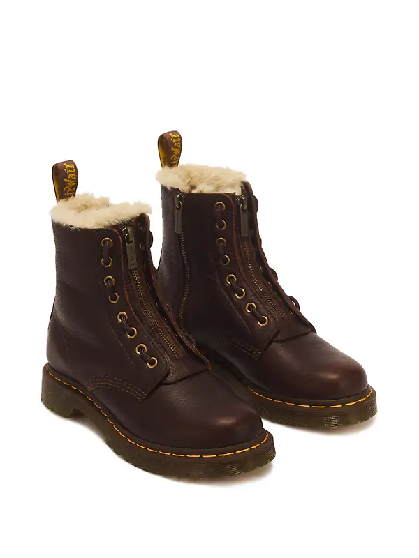 Dr. Martens Women's 1460 Serena Zip 8 Eye Grizzly Leather Boots - Dark Brown Image 5