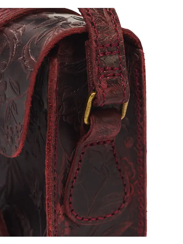 Dr. Martens 7" Floral Emboss Crazy Horse Leather Satchel - Cherry Red Image 3