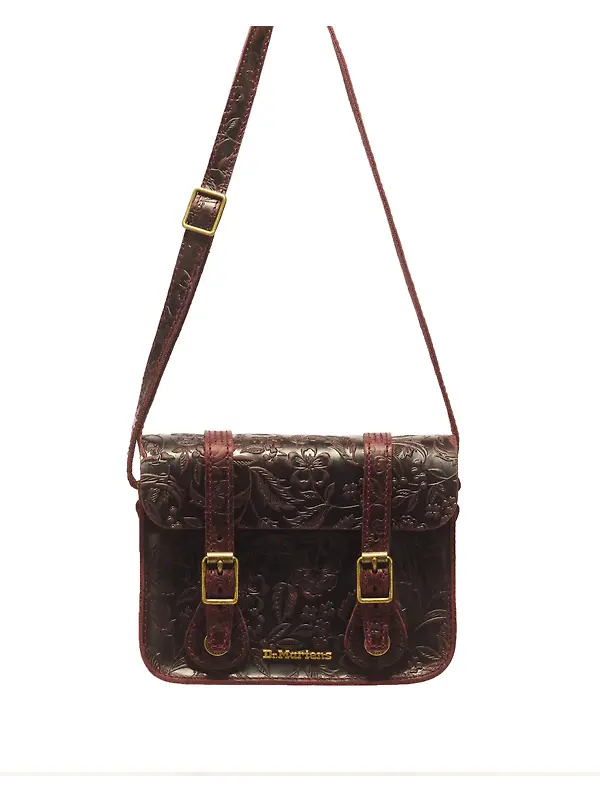 Dr. Martens 7" Floral Emboss Crazy Horse Leather Satchel - Cherry Red Image 4