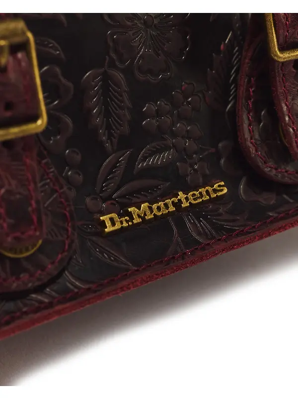 Dr. Martens 7" Floral Emboss Crazy Horse Leather Satchel - Cherry Red Image 8