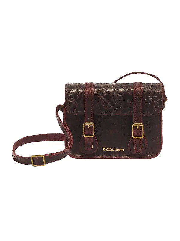 Dr. Martens 7" Floral Emboss Crazy Horse Leather Satchel - Cherry Red Image 1