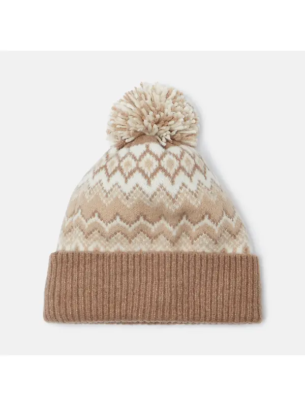 Joules Women's Kara Fairisle Bobble Beanie Hat - Neutral Image 4