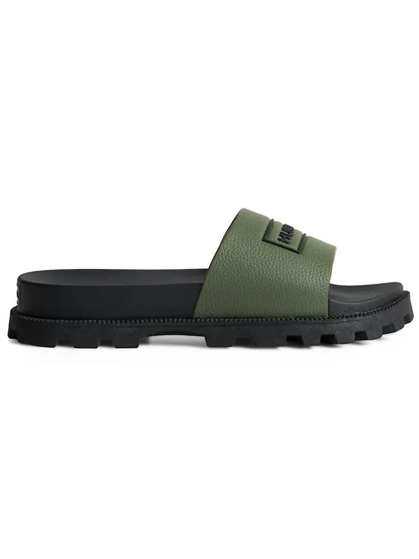 Hunter Unisex Vegan Synthetic Logo Sliders - Lichen Green Image 1