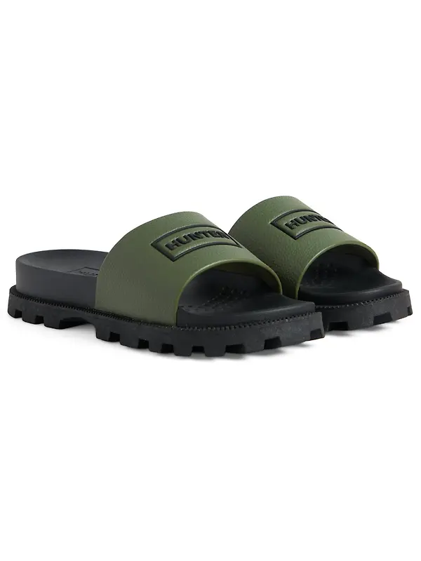Hunter Unisex Vegan Synthetic Logo Sliders - Lichen Green Image 2