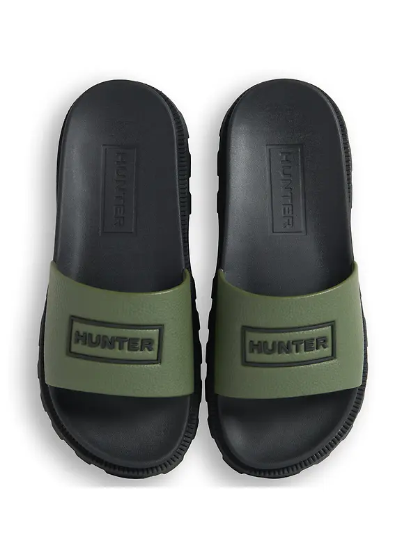 Hunter Unisex Vegan Synthetic Logo Sliders - Lichen Green Image 5