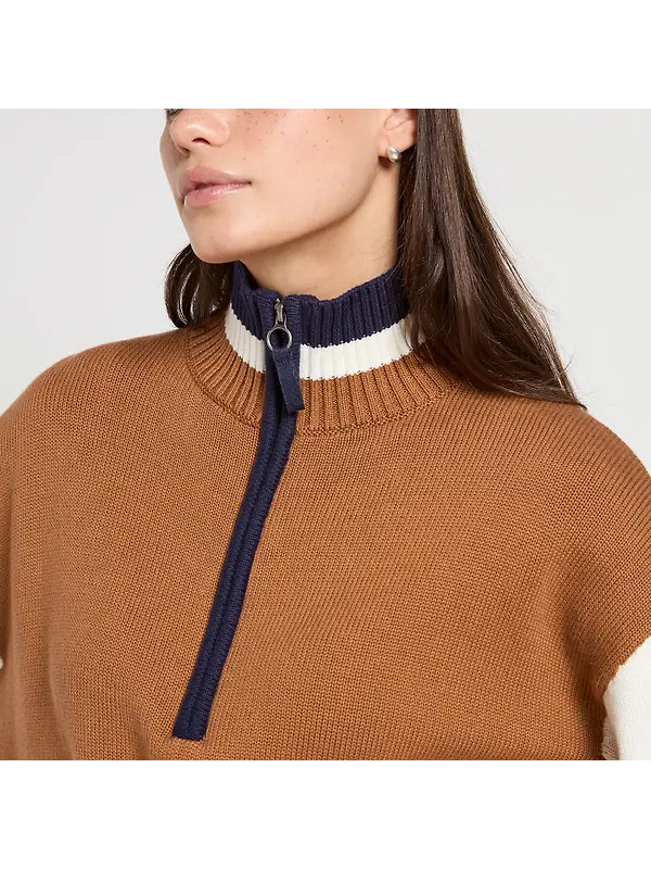 Joules Women's Varsity Colourblock Quarter Zip Jumper - Tan Brown Image 5
