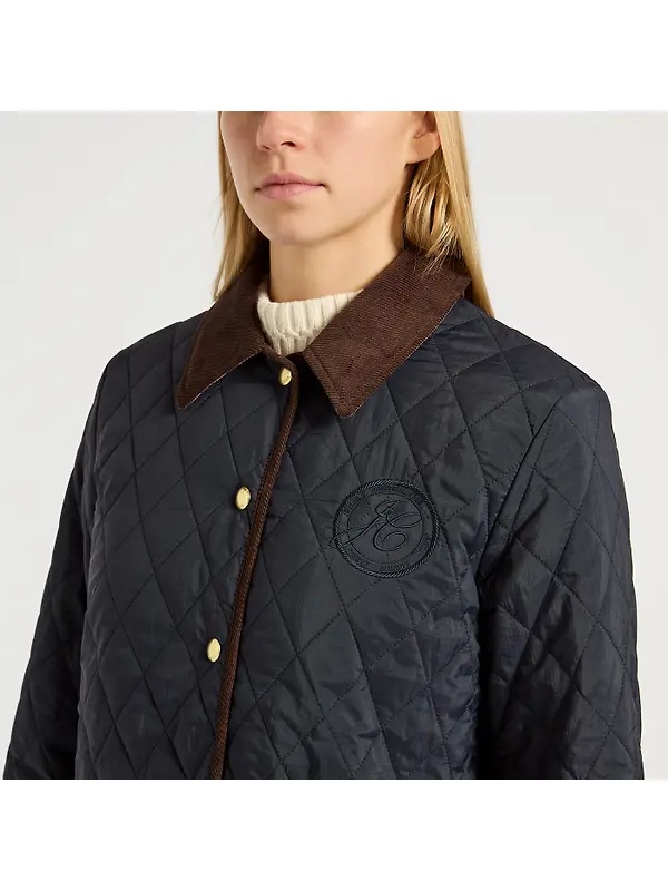Joules Women's Quinn Showerproof Diamond Quilted Coat - Navy Image 6