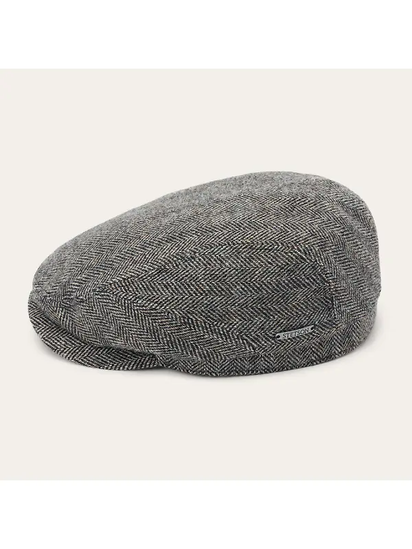 Stetson Belfast Driver Wool Herringbone Flat Cap - Anthra Melange Herringbone Image 4