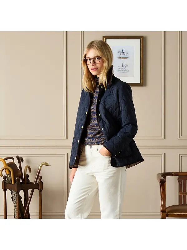 Joules Women's Quinn Showerproof Diamond Quilted Coat - Navy Image 3