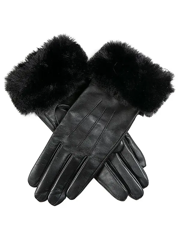 Dents Women's Sarah Touchscreen Leather Gloves with Faux Fur Cuffs - Black Image 1