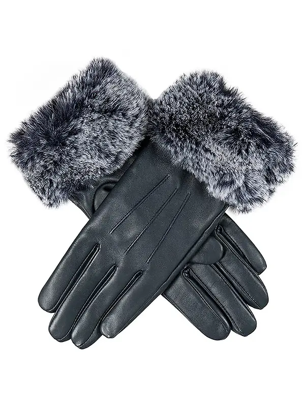 Dents Women's Sarah Touchscreen Leather Gloves with Faux Fur Cuffs - Navy Image 1