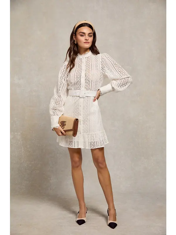 Holland Cooper Women's Collarless Broderie Mini Dress - White Image 3