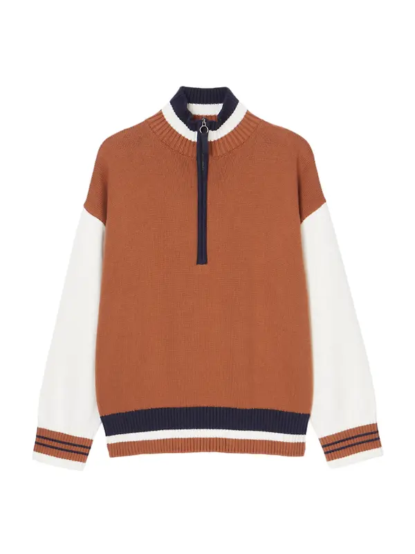 Joules Women's Varsity Colourblock Quarter Zip Jumper - Tan Brown Image 1