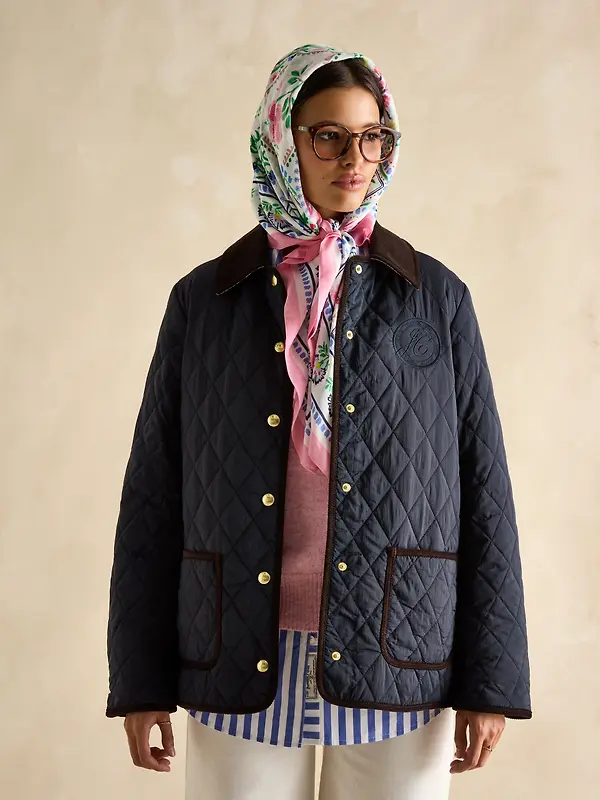 Joules Women's Quinn Showerproof Diamond Quilted Coat - Navy Image 9