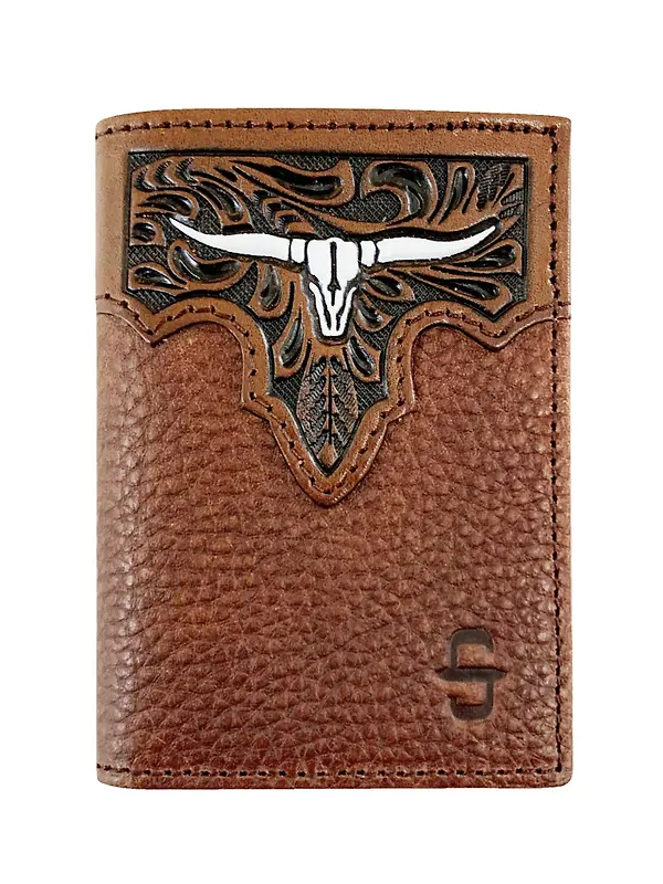 Stetson Steer Head Leather Tri-Fold Wallet - Brown Product Image
