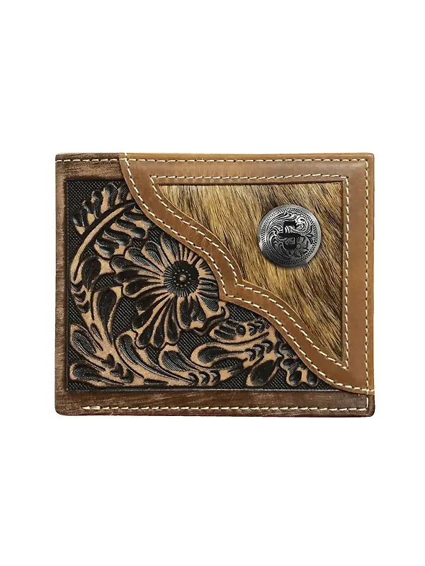 Stetson Hair-On-Hide Concho Leather Bi-Fold Wallet - Brown Product Image
