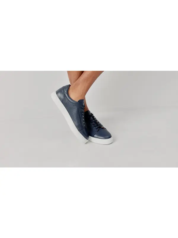 Oliver Sweeney Men's Almada Perforated Calf Leather Cupsole Trainers - Navy Image 2
