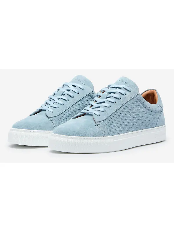 Oliver Sweeney Men's Almada Perforated Calf Suede Cupsole Trainers - Blue Image 3