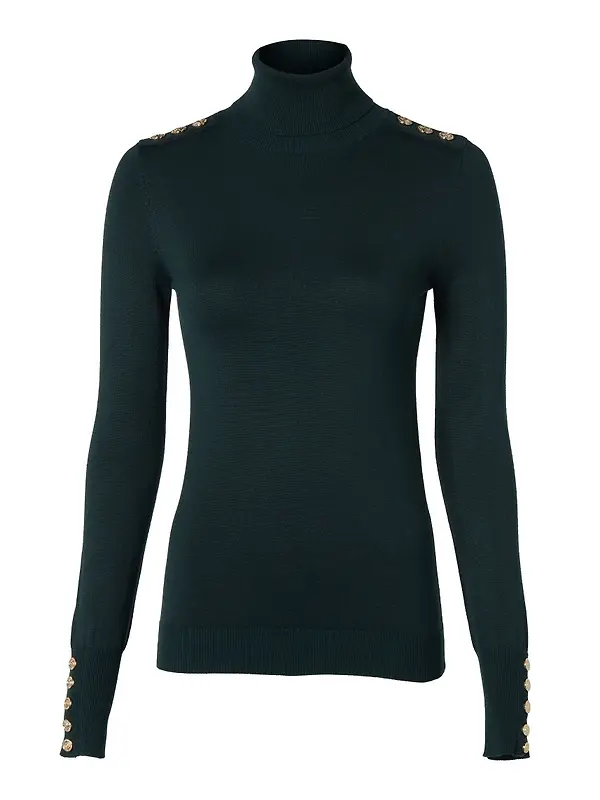 Product image of Holland Cooper Women's Buttoned Knit Roll Neck - Deep Emerald