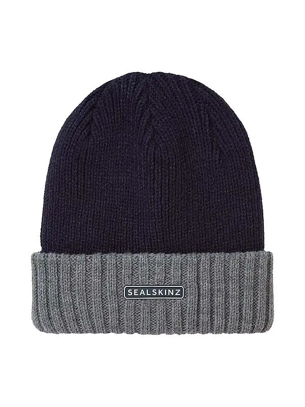 Sealskinz Bacton Waterproof Cold Weather Roll Cuff Beanie Hat - Colour Block Navy Image 1