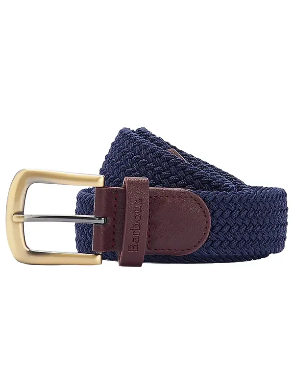 Barbour Men's Stretch Webbing Leather Belt - Navy Image 1