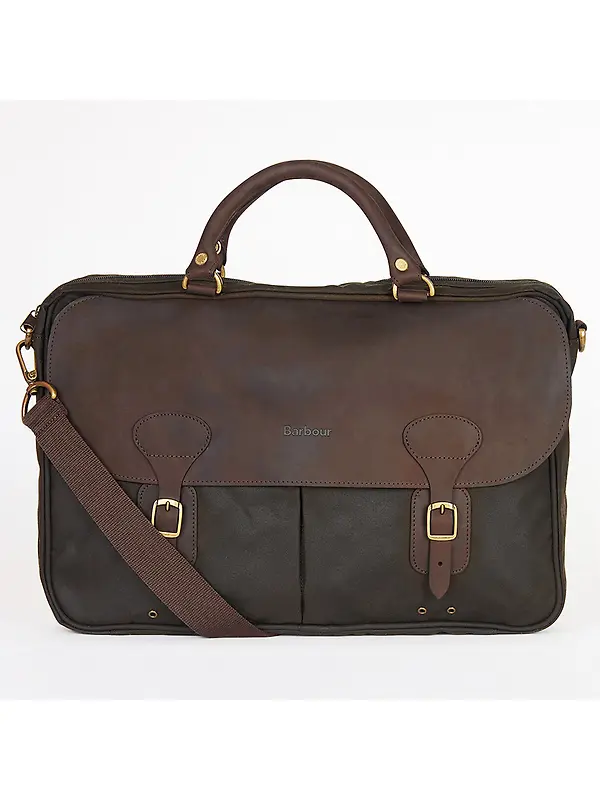 Barbour Wax Leather Briefcase - Olive Image 7