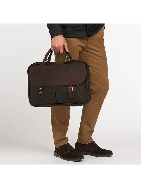 Barbour Wax Leather Briefcase - Olive Image 3