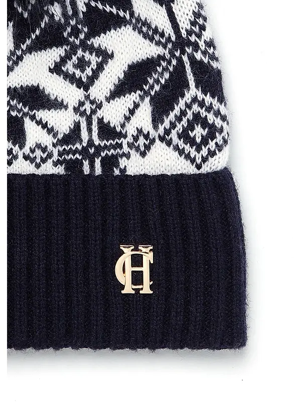 Holland Cooper Beatrice Beanie Bobble Hat - Ink Navy Cream Image 2